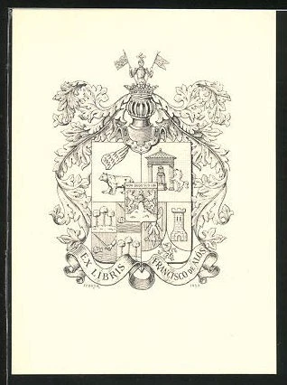Exlibris von Febrer für Francisco de Alos, Wappen mit Rtterhelm