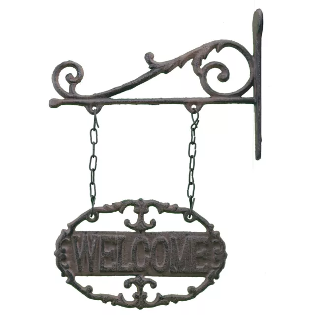 Double Sided Hanging Welcome Sign Ornate Cast Iron 7.25" Wide