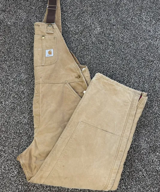 Carhartt Mens Vintage Brown Double Knee Insulated Duck Bib Overalls Size 42 X 30