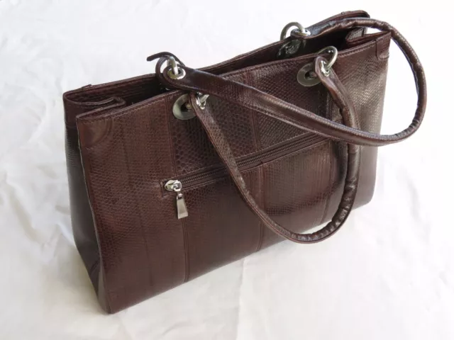 FREESHIP Nina Raye Genuine Snake Skin Bag - Brown 14in