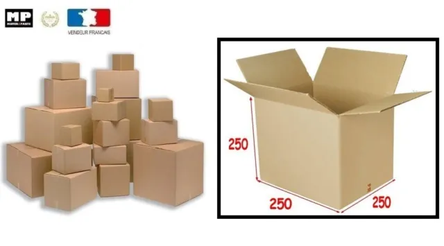 lot de 20 boîtes emballage carton 250 X 250 X 250 mm simple cannelure