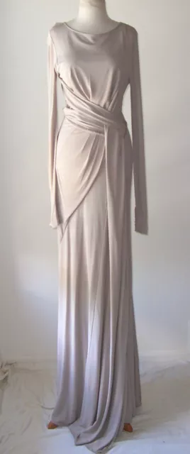 ELIE SAAB PALE Grey Long Sleeve Cross Front Dress Gown 6 8
