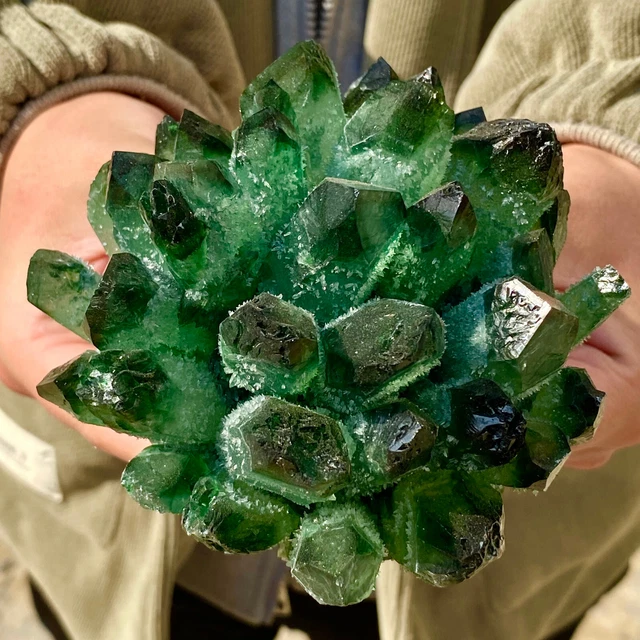 1.93LB New Find Green Phantom Quartz Crystal Cluster Mineral Specimen Healing