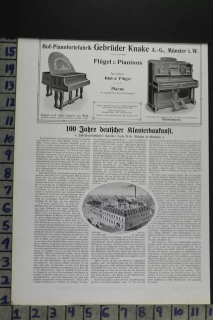 1907 Music German Grand Piano Instrument Gebruder Knake Vintage Ad Dz079