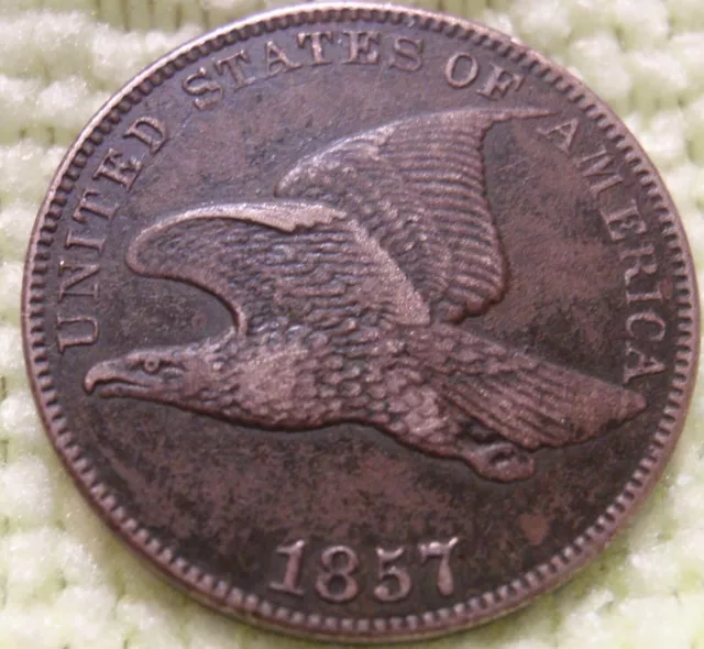 RARE 1857/857 Flying Eagle Cent S1 Snow-1, FS-401a. Type of 1856. Repunched Date