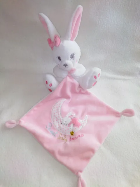 doudou Lapin rabbit Blanc Mouchoir Rose brodé sweet baby dreams simba/kiabi neuf