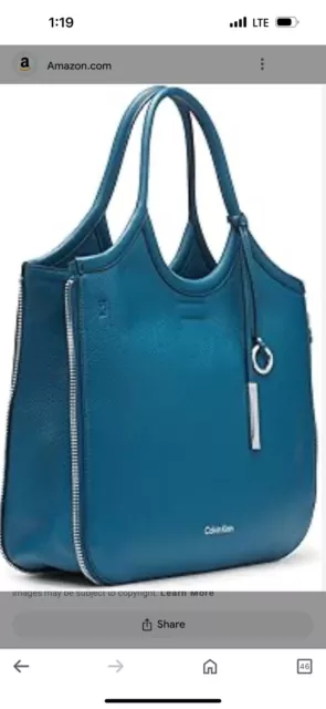 Calvin Klein Gabrianna Novellty Slim Side Zip Tote Crossbody Bag Aegean Blue NEW