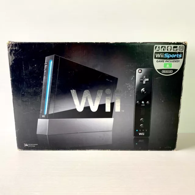 Black Nintendo Wii Console + Box & All Cables - Tested & Working - Free Postage