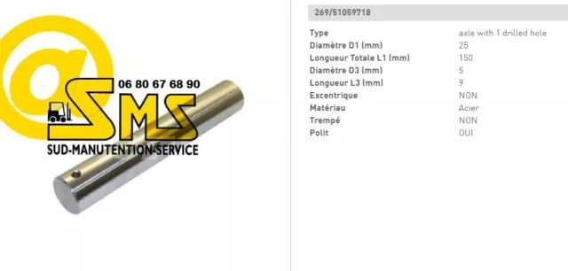 JUNGHEINRICH AXE BROCHE DE GALET DIAM 25 mm LONG 150 mm TRANSPALETTE EJE 120 235