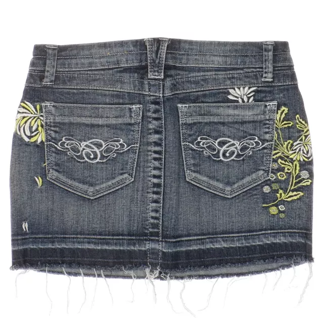 Candies Denim Mini Skirt Juniors Size 1 Embroidered Raw Hem Stretch 26 x 11.5 3