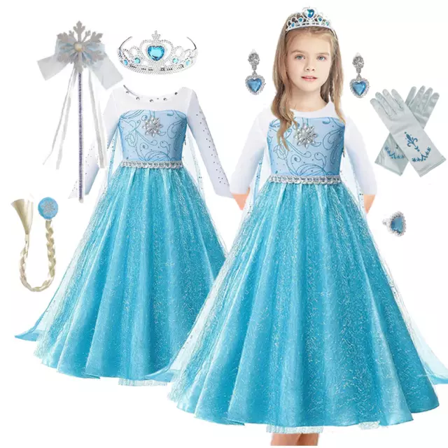 Frozen Eiskönigin Elsa Kleid Kostüm Prinzessin Kinder Mädchen Cosplay Kleider DE