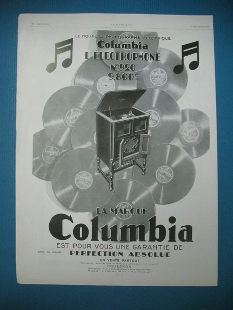 Publicite De Presse Columbia Disques Perfection Absolue French Ad 1929