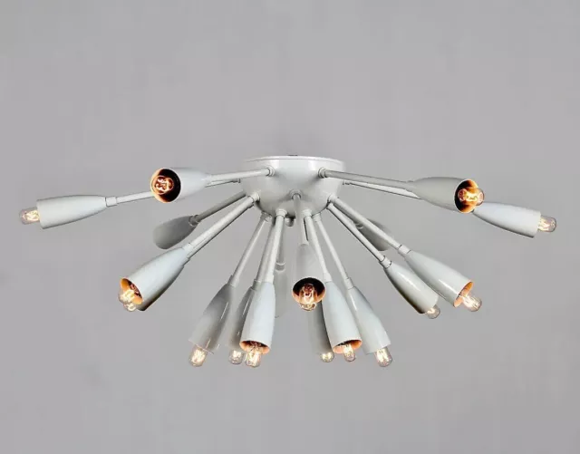 Mid Century CYBORG Chandelier Gray Sputnik Flush Mount Ceiling Light In Brass