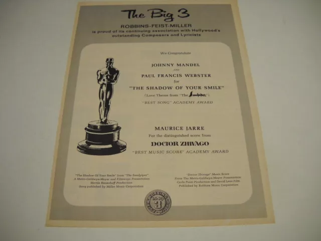 MAURICE JARRE Johnny Mandel PAUL FRANCIS WEBSTER win Oscars 1966 Promo Poster Ad