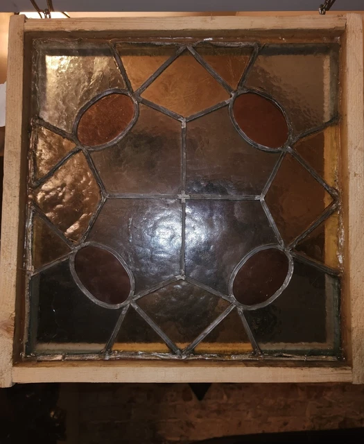 Salvaged & reframed stained glass leaded window hanging Matching set 2 of 3
