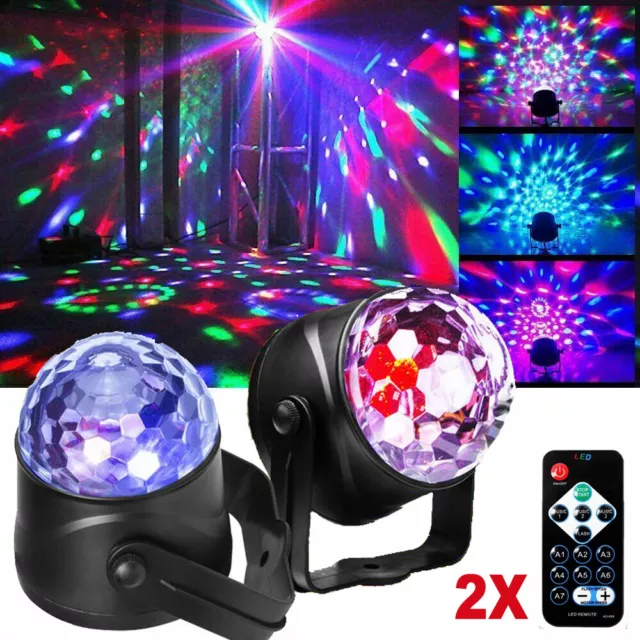 2X USB Disco Lights Party DJ LED RGB Stage Lamp Strobe Crystal Magic Ball Remote