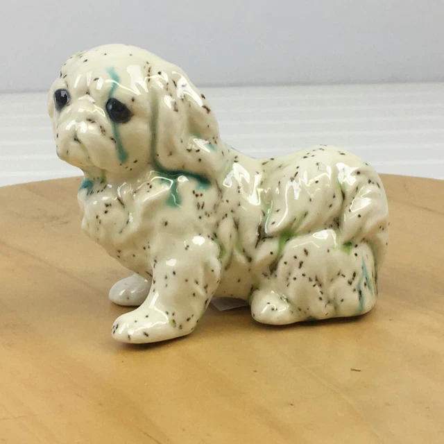 Vintage Adorable Ceramic Dog Figurine Speckled Pekingese? Shih Tzu?