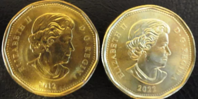 CANADA LOONIE $1 2012, 2022 "10 YEARS of NEW DESIGN"
