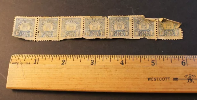 Vintage Lot Of 7 Not Torn Apart 1 1/2 Cent Cigar/Cigarette Stamps Georgia USA