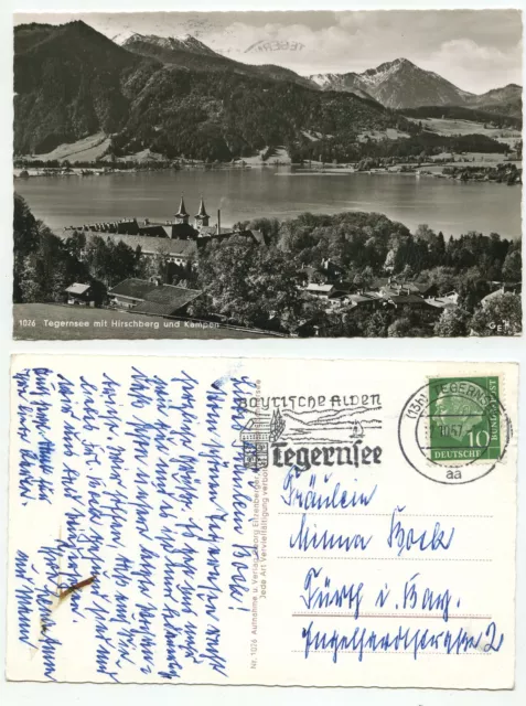 01316 - Tegernsee mit Hirschberg und Kampen - Echtfoto - AK, gelaufen 12.10.1957