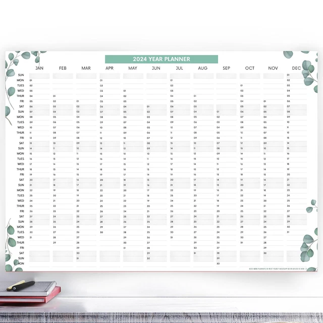 2024 FULL YEAR Calendar Wall Planner Home Office Work Green Botanical ...