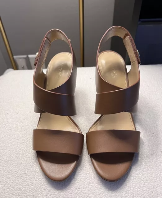 Michael Kors Joselle Open Toe Tan Leather Heel Sandal Women's Size 5.5