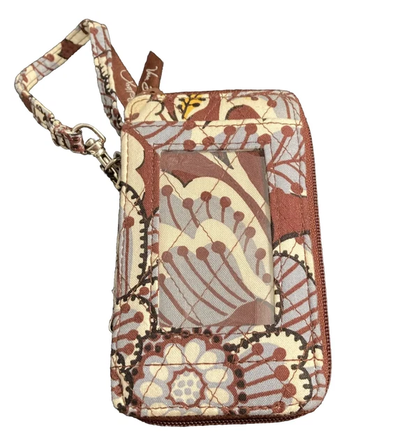 Vera Bradley Brown Blue Paisley Floral Quilted Zipper Wristlet Wallet ID holder