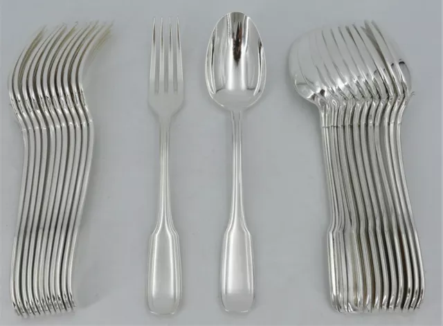 Boulenger modèle Maryse 12 couverts de table, 24 pièces, Art Déco métal argenté.
