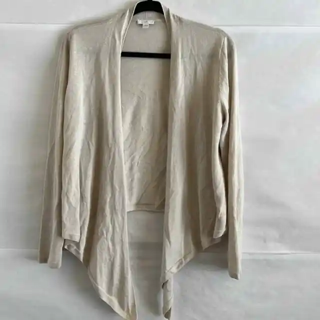 J. Jill Women’s Size S Beige Linen Blend Waterfall Draped Open Front Cardigan