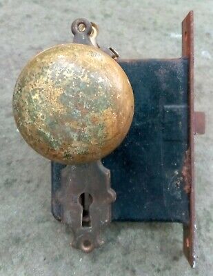 Vintage Brass DOOR KNOB SET with PLATES - Great Character - From 1930s NY home!