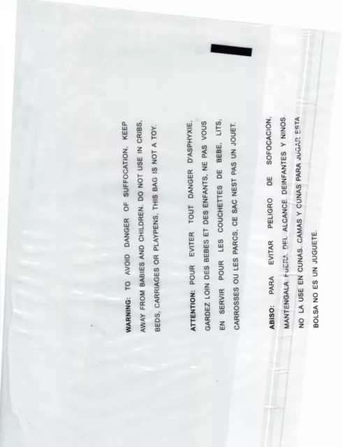 Clear Poly Bag, Sets of 100; Self-Sealing Suffocation Warning Mailer Bags