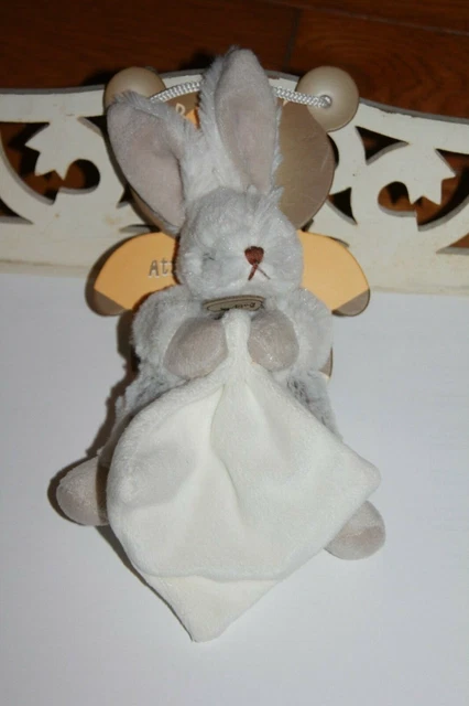 DOUDOU BABYNAT LAPIN LES FLOCONS BEIGE GRIS TAUPE MOUCHOIR BLANC neuf sur carton