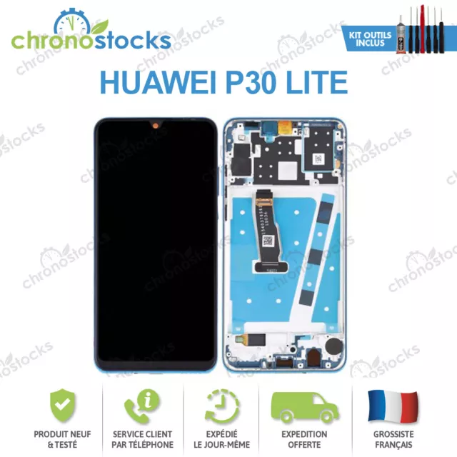 Ecran LCD vitre tactile châssis pour Huawei P30 Lite bleu MAR-L01