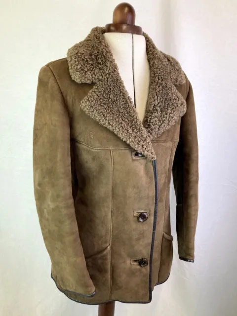 English Lady Sheepskin Coat, Women's Size S, Brown Vintage Suede Jacket