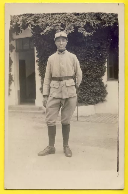 cpa Carte Photo Guerre Caserne MILITAIRE SOLDAT en Uniforme du 27 ème Régiment