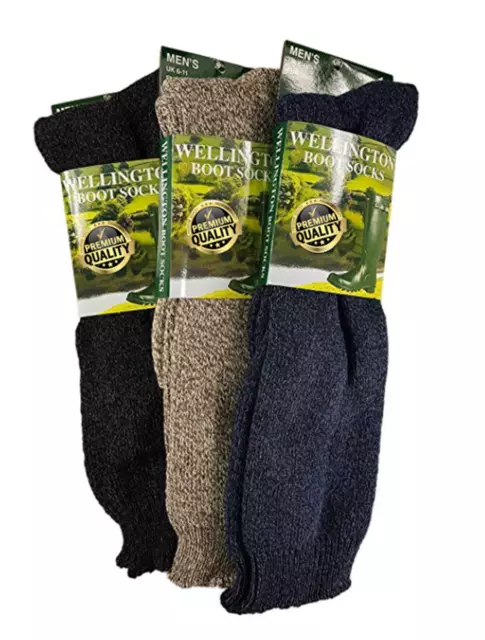 3 Pairs Mens Wellington Boot Socks Original Sock Winter Warm Work Size 6-11