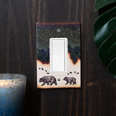 Pack of 2 Rustic Forest Mama Bear And Cub Single Rocker Switch Wall Outlet Plate