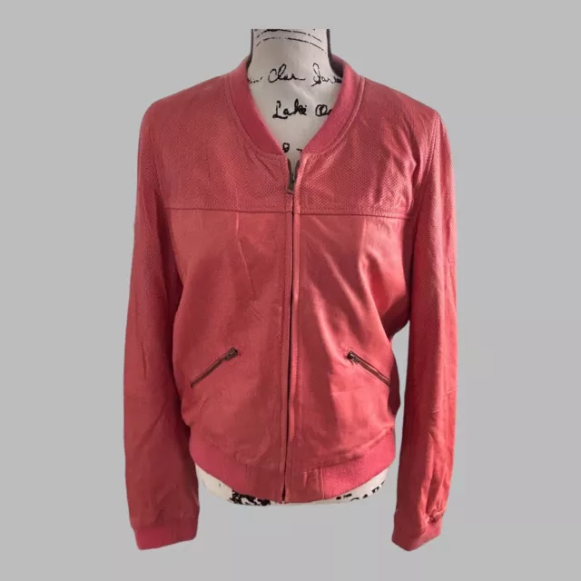 Trouve' Leather Jacket Womens L Moto Full Zip Coat Coral Zip Pockets Lined