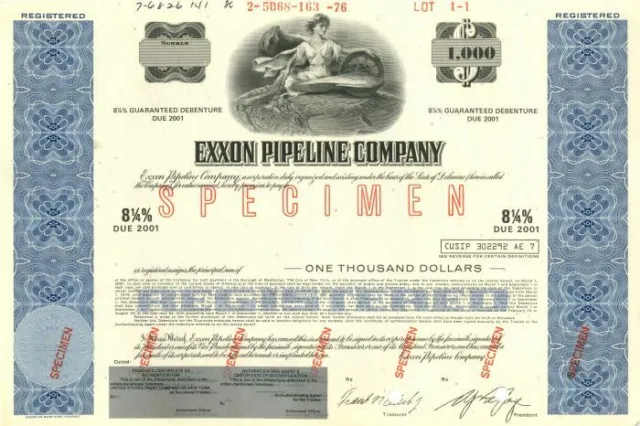 Exxon Pipeline Co. - $1,000 Bond - Specimen Stocks & Bonds