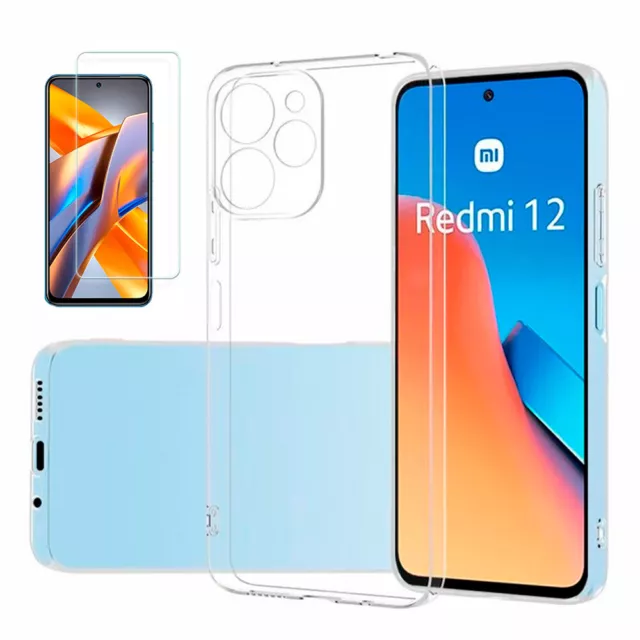 Funda Para Xiaomi Redmi 12 4G Transparente Tpu Silicona Gel Lisa + Protector 5D