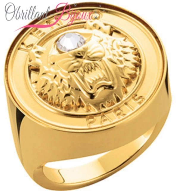 BAGUE PLAQUÉ OR Kenzo ligne Cyclope Tiger chevalière lion ciselé