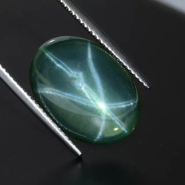 6 Rays Real Green Star Sapphire oval Cabochon 19.5 Carat 1 Pc 18 mm for Jewelry