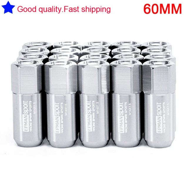 Silver 20PCS M14X1.5 60MM Extended Forged Aluminum Tuner Racing Lug Nut