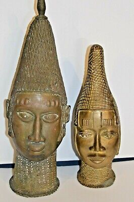Two Large (38/30cm Tall) Mid 20th Century African Benin Bronze Busts,c1950