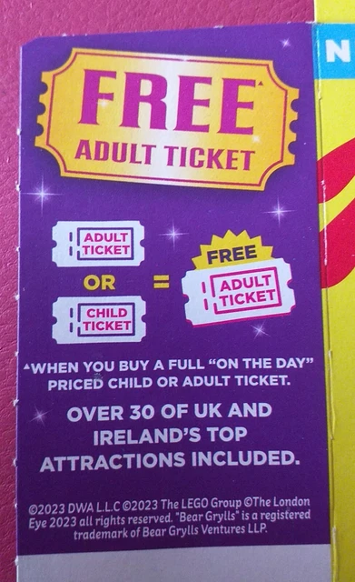 Kellogg's Voucher 1 free adult entry when buying 1 Child or Adult ticket. Merlin 2