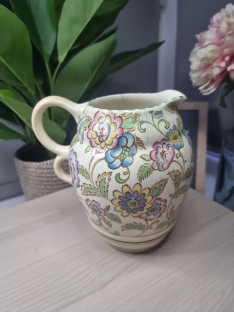 Vintage Rare 1930s British Roskyl Pottery D71 Art Deco Floral Vase Jug - 7.5"