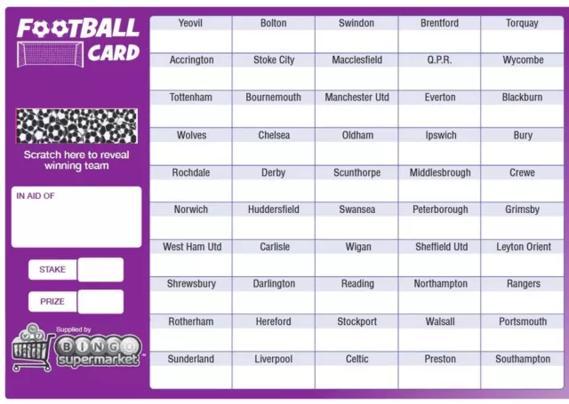 Football Fundraising Scratch Cards 10 Pack 50 Team With Random Winner A5 size