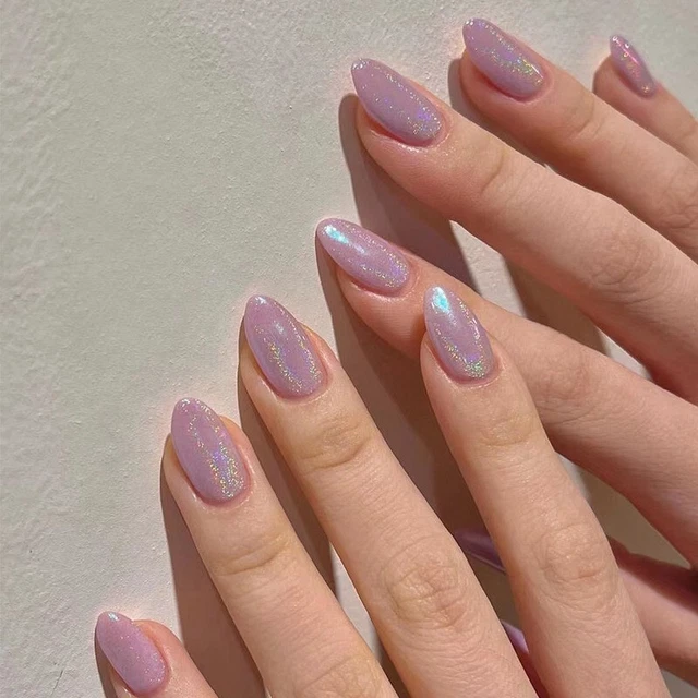 Kunstnägel Set Bling Art – Silber Gel Ombre, Oval, Mittellang, Inkl. Kleber & Werkzeug
