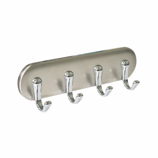 Interdesign 7 In. L Brossé Argent Acier Inoxydable Petit 4-Hook Clé Rack 1 Pk