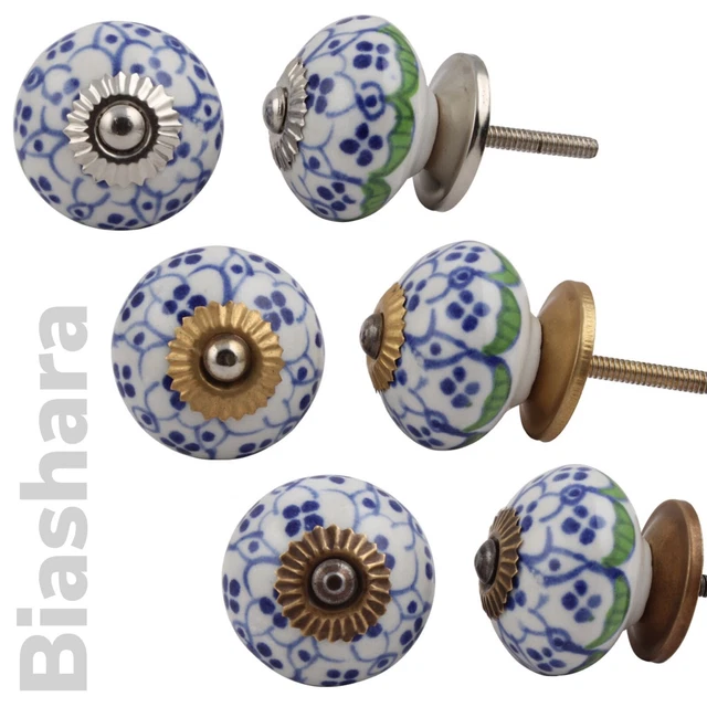 CERAMIC DOOR KNOBS Cupboard Handles Cabinet Drawer Pulls Shabby Green Patterned